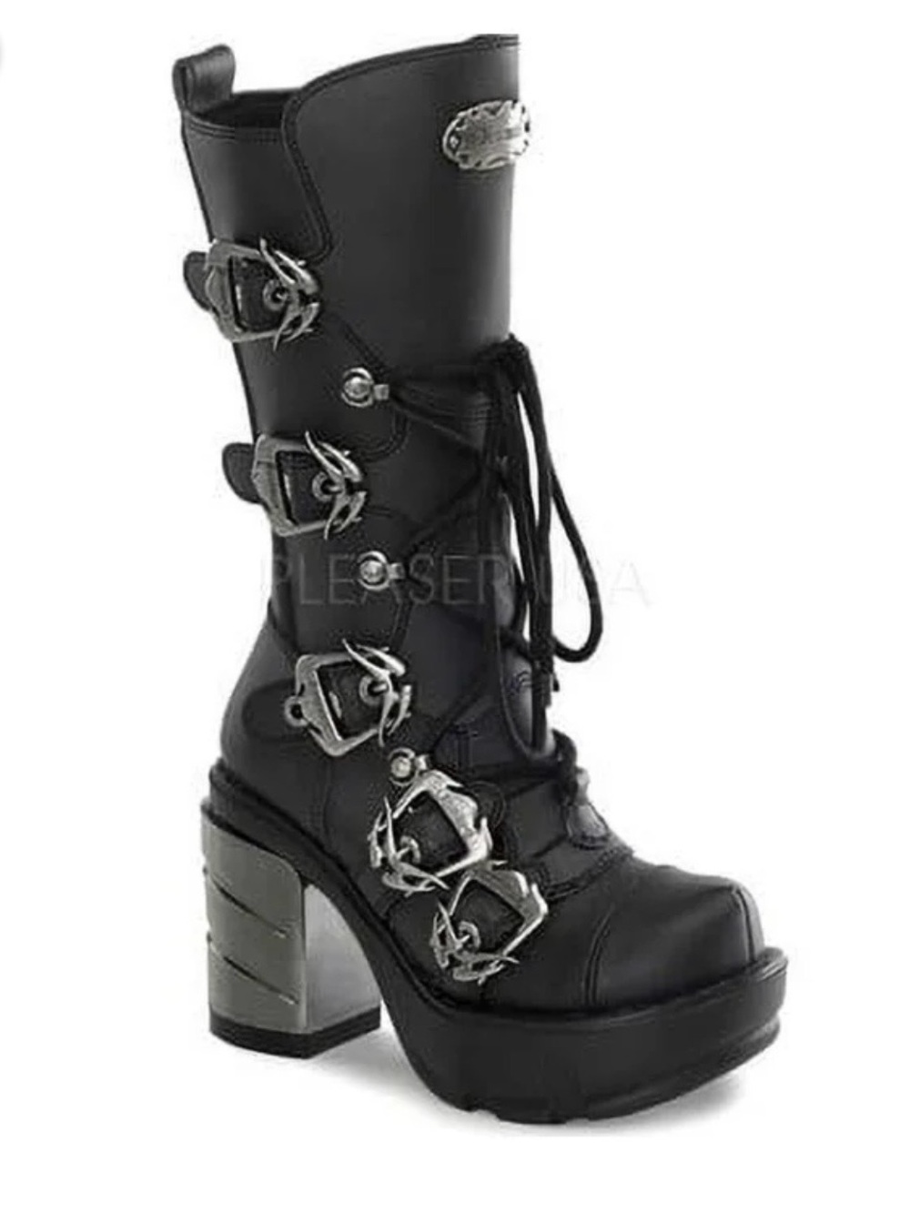 Demonia Sinister 203 Black Lace-Up Platform Buckle Boots